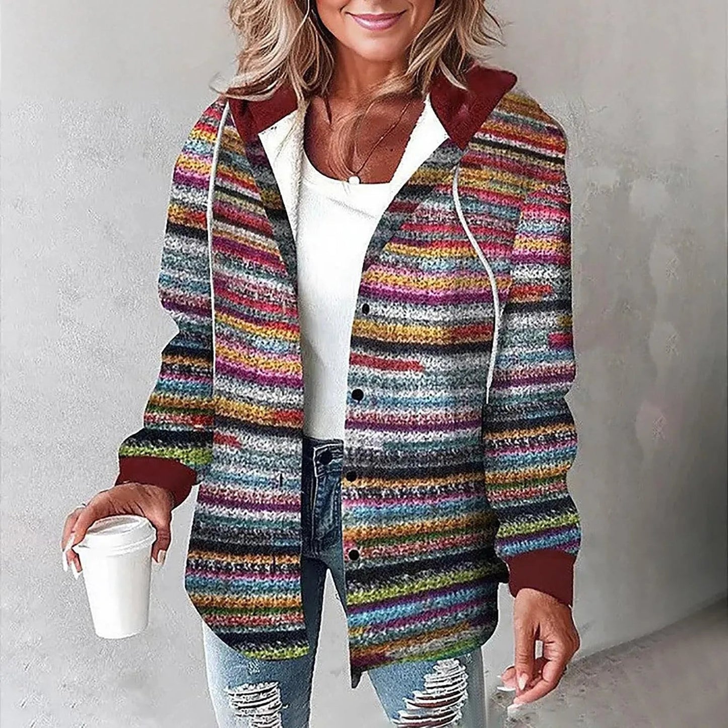 Dame Sommerjakke Vest Med Print Og Hætte Til Kølige Aftener